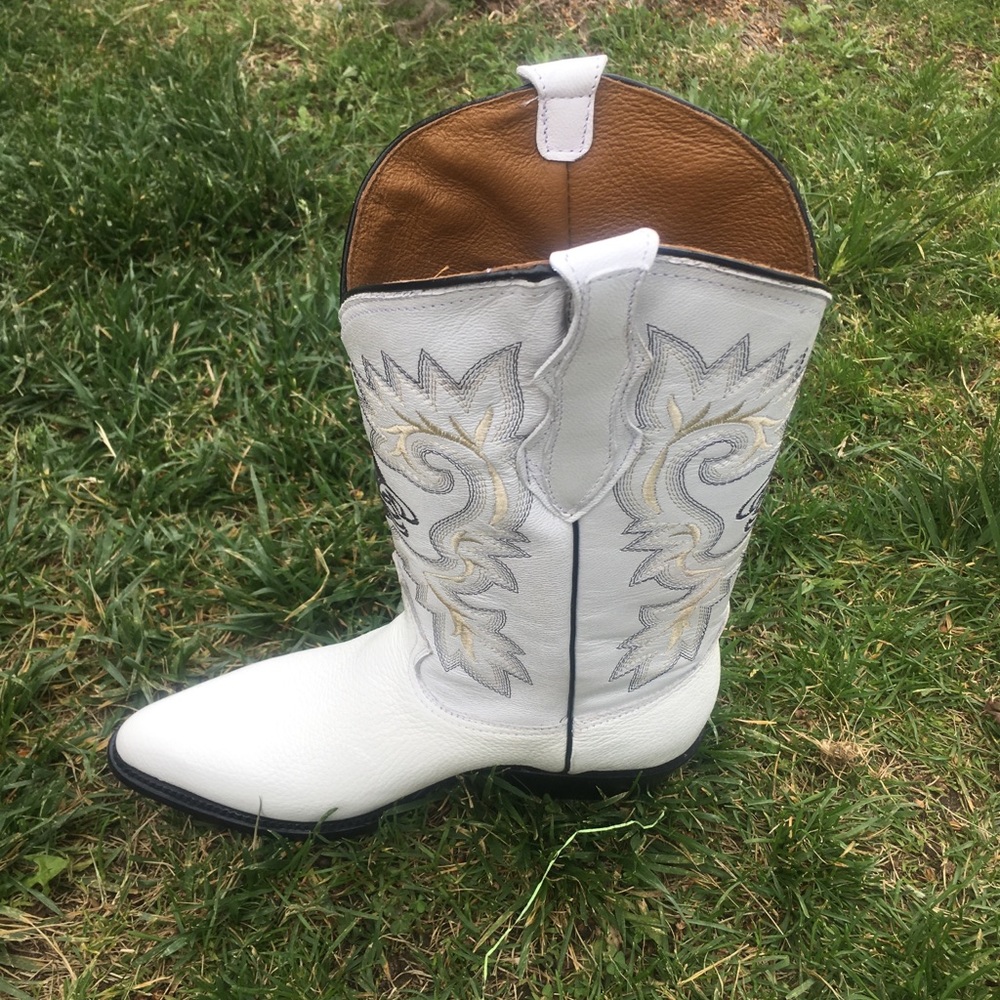 MEN'S WESTERN COWBOY WHITE BOOTS GENUINE LEATHER - Picture 3 of 6